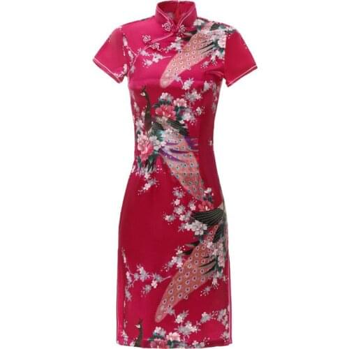 New Vintage Women Summer Floral Print Qipao Satin Daily Casual Party Dress Chinese Cheongsam Oriental Bride Wedding Dresses