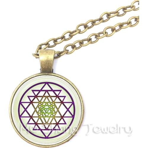 Sacred Geometry Necklace Sri Yantra Jewelry Glass Dome Pendant Chakra Necklace Buddhist Jewelry Spiritual Mandala Choker