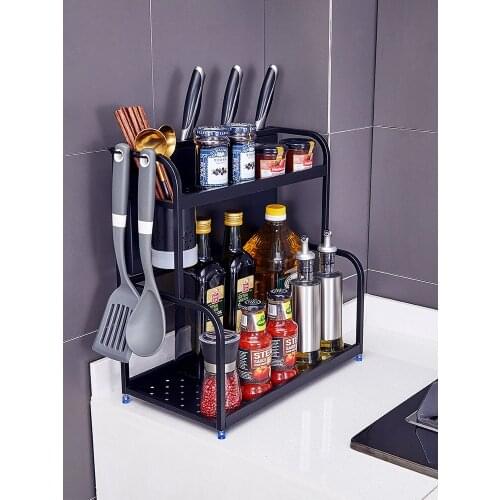 304 Stainless Steel Black Kitchen Tableware Storage Household Table Seasoning Seasoning Rack Box and Bottle Complete Collection