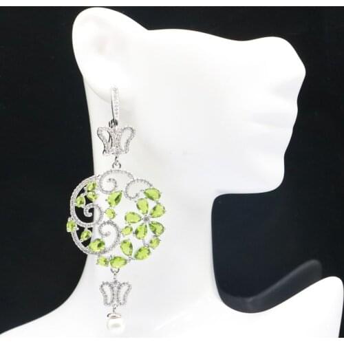 64x14mm Gorgeous Created 10g Long New Stone Iolite White Bright Zircon Gift For Sister Silver Earrings