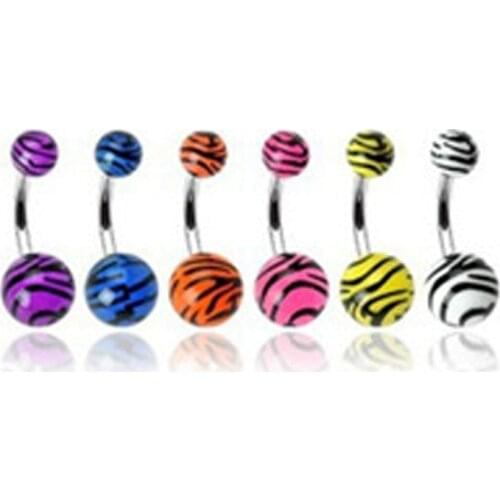 Factory Direct Hot Sale Printed Zebra Leopard Resin Balls Belly Button Ring Earring body jewelry