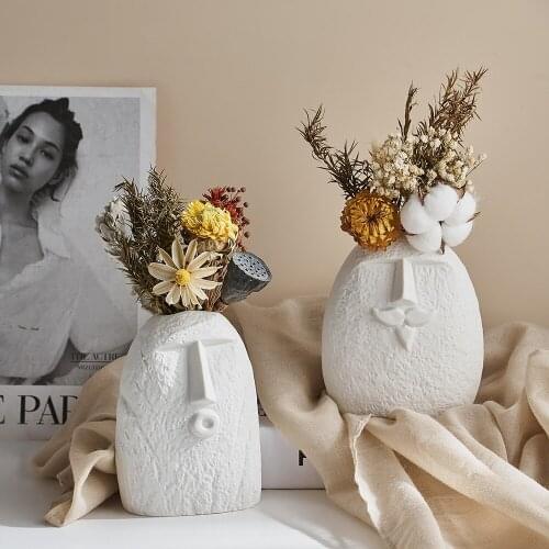 Modern Creative Ceramic Vase Abstract Funny Face Dried Flower Arrangement Vase Morandi Color Living Room Studio Home Decoration