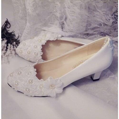Ivory laces wedding shoes woman med low high heel customized plus size ivory lace pearls brides wedding shoes bridal