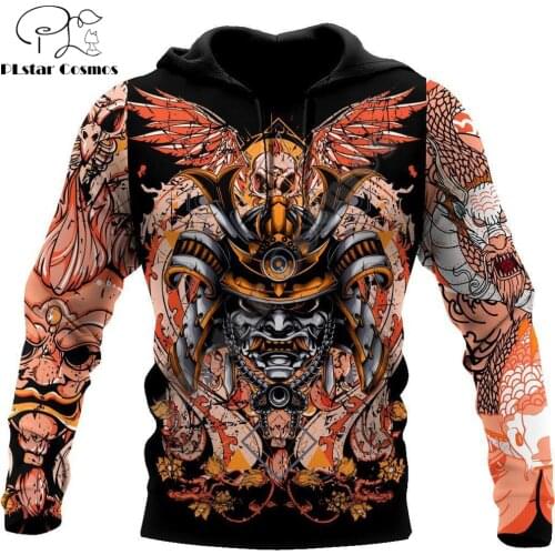 Samurai Helmet Tattoo 3D All Over Printed Unisex Deluxe Hoodie Men Sweatshirt Zip Pullover Casual Jacket Tracksuits DW0291