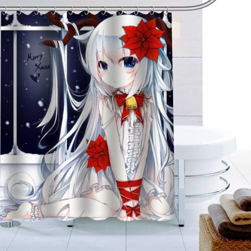 HOT SALE Anime Merry Christmas Shower Curtain Polyester Fabric 12 Hooks For The Bathroom Waterproof Mildew Funny Bath Curtain