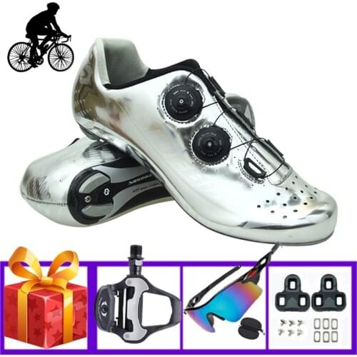 SIDEBIKE Cycling Shoes Road Carbon Fiber Sole Self-locking Ultra-light Riding Bicyle Sneakers Add Pedals Sunglasses Flat Shoes