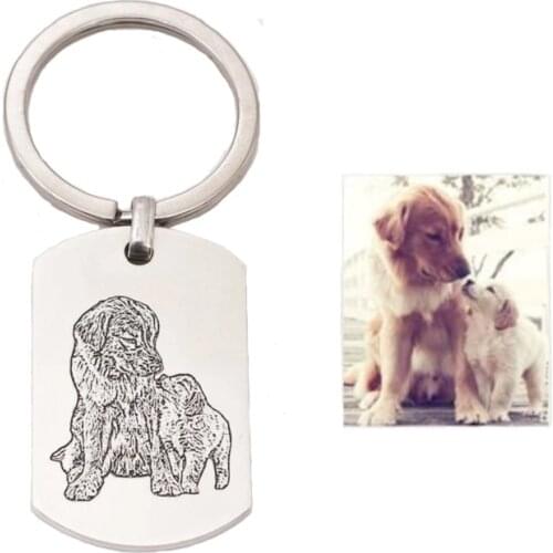 Custom Rectangle Pet Dog Photo Keychains Jewelry Unique 925 Silver Women Silver Keyring Child Personalized Engraving Name Gifts