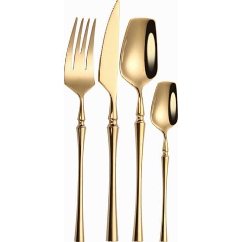 Mirror Gold Western Tableware Stainless Steel Cutlery Set Flatware Travel Kitchen Knife Fork Spoon Set Dinnerware Utensils Set