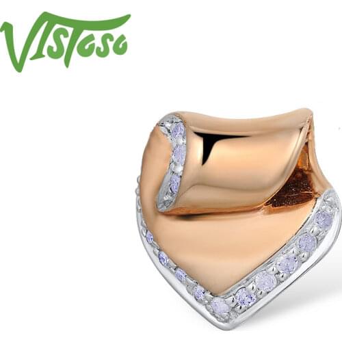 VISTOSO Gold Pendants For Women Authentic 14K 585 Rose Gold Sparkling Diamond Engagement Wedding Heart Pendant Fine Jewelry