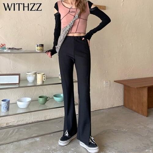 WITHZZ Spring Autumn Trousers Womens Casual Female Split Wide Leg Pants