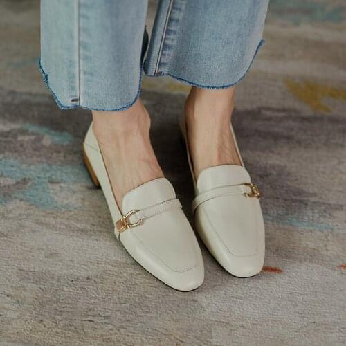 Osunlina Womans Flats Square Toe Slip On Metal Decoration Black Cow Leather Elegant Casual Handmade Heels Shoes For Lady A246