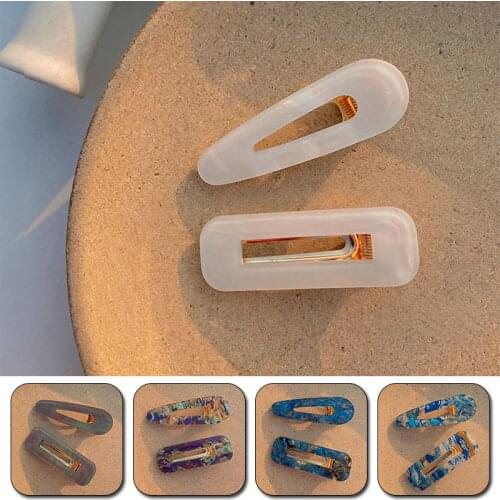 New Women Girls Vintage Blue Geometric Acetate Hair Clips Headwear Barrettes Hollow Out Hairgrip Fashion Hair Accessories