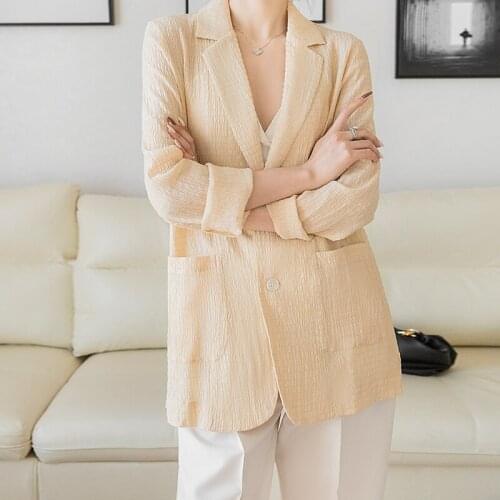 New arrival fashion women korean spring OL temperament professional long sleeve loose breathable pleated thin split wild suit