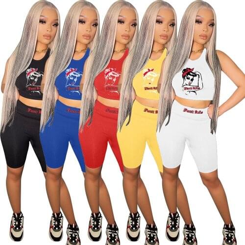 Echoine 2021 Womens summer Sexy sporty Two Piece set Print Crop vest and shorts yoga fitness training Party Tracksuits Outfits