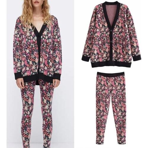 KUMSVAG 2021 ZA Women Autumn Knitting Vintage 2-piece Sets Suits Loose Cardigan Sweater and Pencil Pants Female Fashion Clothes