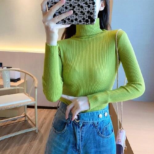 Women Knitted Sweater Base Warm Korean Shirt Turtleneck Tops Slim Pullover Female Jumper Soft Good Elastic Autumn Winter
