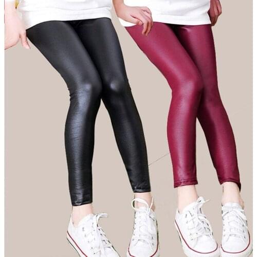 Winter Girls Leather Pants Thick Velvet PU Leather Childrens Leggings Kids Pencil Pants Infant Warm Trousers Slim Pant Casual