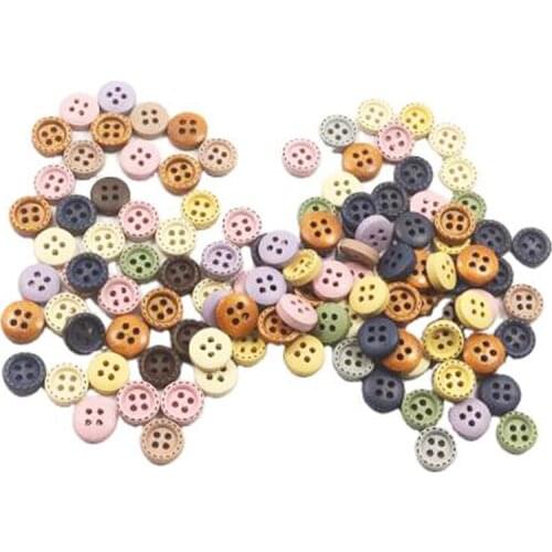 200pcs Mixed Color Wood Buttons For Handwork DIY Scrapbooking Crafts Sewing Accessories Clothing Supplies Home Decor 10mm WD0112