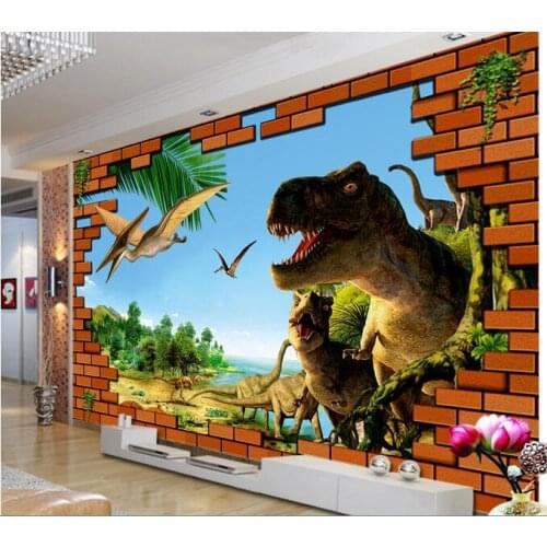 3d room wallpaper custom mural brick wall dinosaur era background painting photo home decor living room wallpaper for walls 3 d