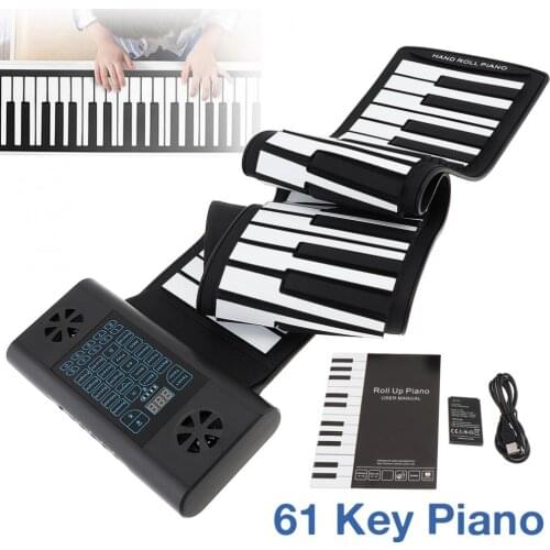 61 Keys MIDI Roll Up Electronic Piano Silicone Flexible Keyboard Organ Built-in 2 Speakers Support Audio Bluetooth Function