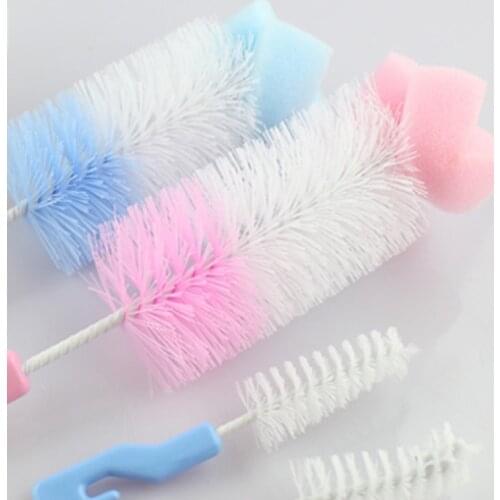 900C 2Pcs Baby Nipple Milk Bottle Cup 360 Degree Sponge Cleaner + Pacifier Brush
