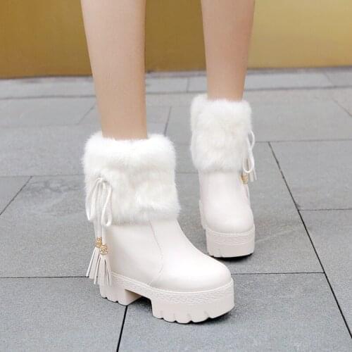2019 New thick platform Inside high Women Shoes Fashion plush Suede ankle boots for women High-heeled winter boots women