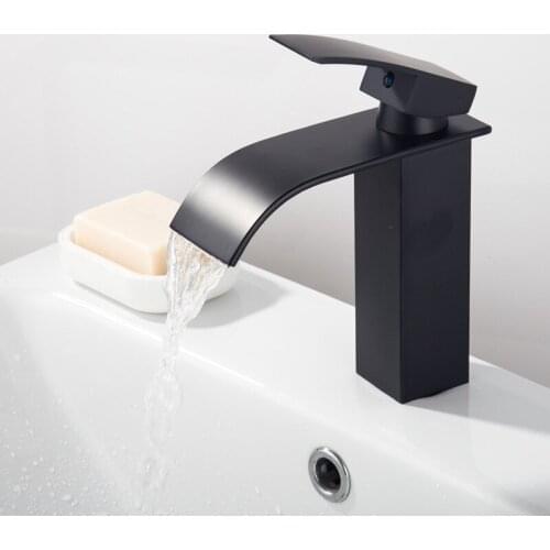 Black Basin Faucets Modern Deck Mounted Bathroom Mixer Faucets Black Finish High Bathroom Sink Faucet Stainless Steel