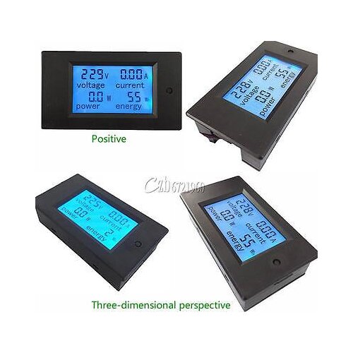 20A AC Digital LCD Panel Power Meter Monitor Power Energy Ammeter Voltmeter Blue Backlight Dual Measuring 80-260V