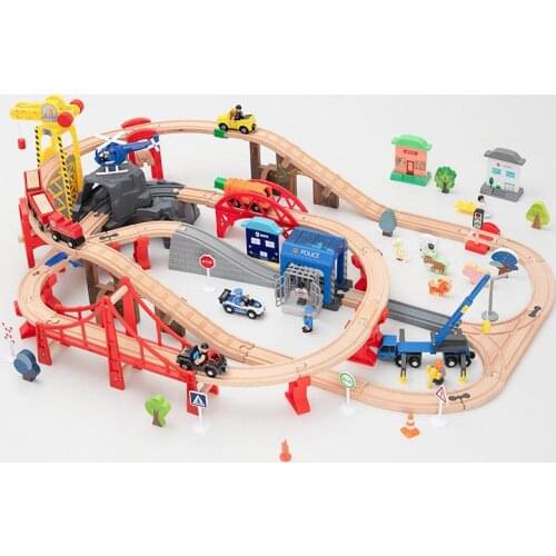Wooden Railway Train Track Toy Small Train Slot Car Parking Heliport Helicopter Set Race Tracks For Boy Gift Children Garage Toy