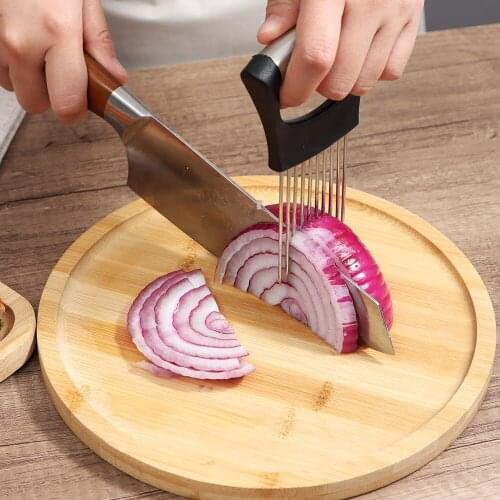 Steel Kitchen Accessories Vegetable Cutting Holder Fruit Vegetables Tools Veget Cutter Slicer Onion Knife Cutters Tool Gadgets