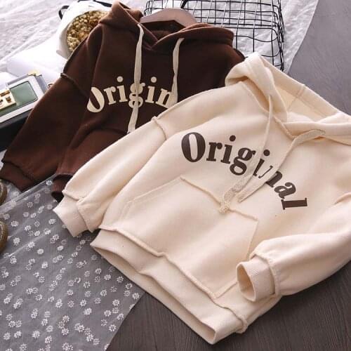 Childrens Letter Print Sweatshirts 2020 Spring New Baby Boys and Girls Hooded Pullovers Top Tees Kids Plus Velvet Sweatshirts