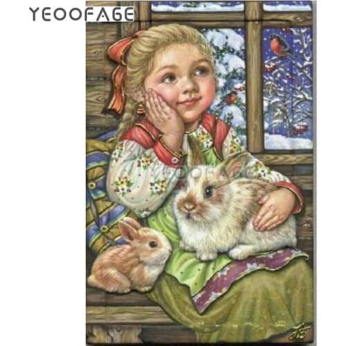 DIY Diamond painting Cross stitch Kit rhinestones Diamond embroidery Girl,rabbit 5D square Diamond mosaic Needlework Pattern