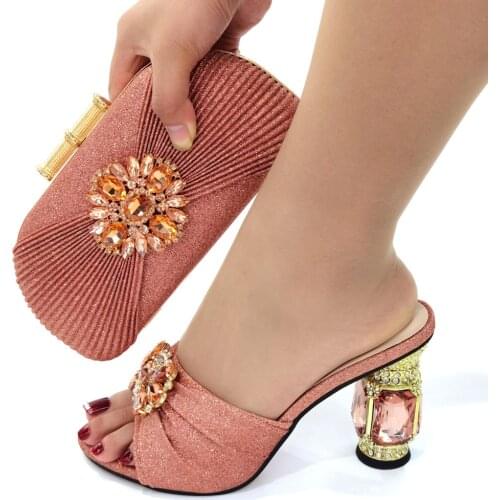Doershow new come Matching Women Shoe and Bag Set Decorated peach Nigerian Shoes and Bag Set Italy Shoes and Bag set SJB1-16
