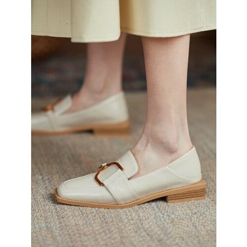 EshtonShero Womens Shoes Pumps Ladies Square Toe Ladies Loafers Office Low Heels Shoes Slip On Genuine Leather Mules