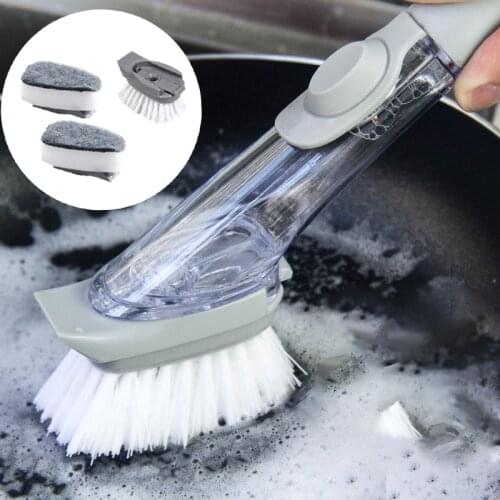 1/4 Pcs Scrubber Dish Bowl Washing Sponge Automatic Liquid Dispenser Kitchen Pot Cleaner Tool Double Use Kitchen Cleaning Brush