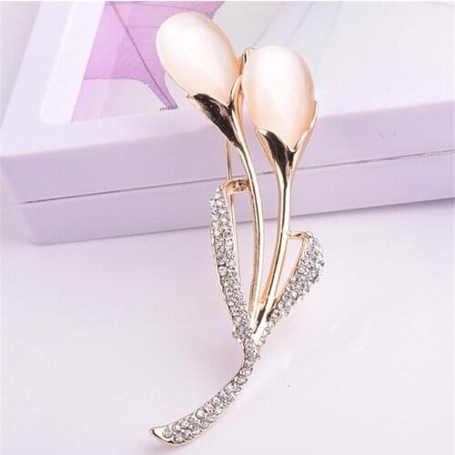 Crystal Costume Jewelry Clothes Accessories Bouquet Women Jewelry Brooch Gift Opal Stone Brooch Pin Rhinestone Fashion Flower