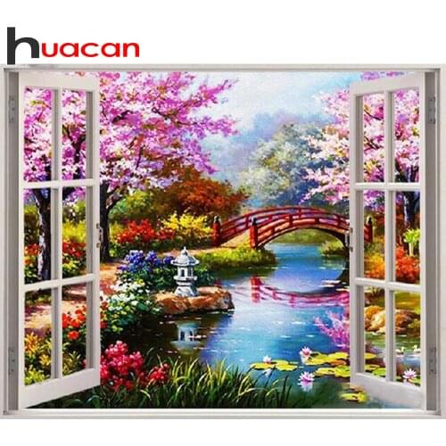 Huacan Diamond Painting Full Square/Round Spring 5D DIY Diamonds Embroidery Landscape Kits Decorations Home