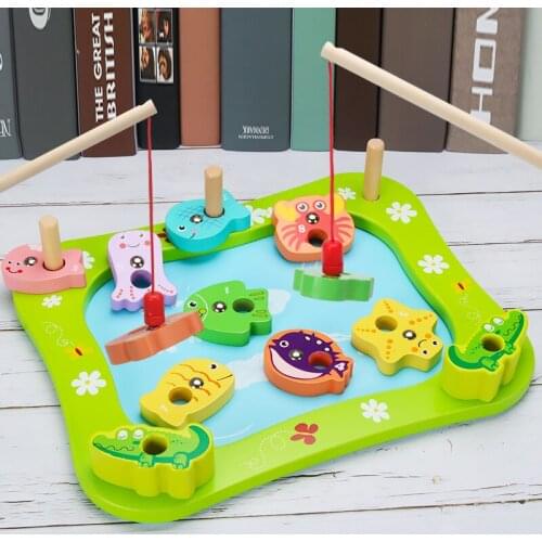 Magnetic Fishing Wooden Children Toy Simulation Play House Set Pillar Shape Recognition Educational Toys Gifts