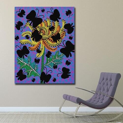 Print Oil Painting Wall Art Yayoi Kusama Butterflies and flower Home Decorative Wall Art Picture for Living Room Canvas Painting
