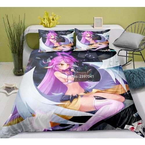 No Games No Life Theme Bedding Set 2-3 Pieces Quilt Covers and Pillowcases for Girls and Boys Dorms Decorative Home Textile