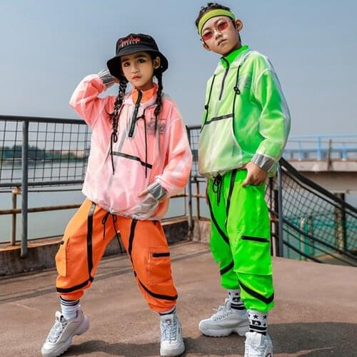 Hip Hop Costumes Boys Fashion Fluorescent Color Jazz Performance Clothing Girls Modern Dancing Stage Outfit Children Wear DN4579