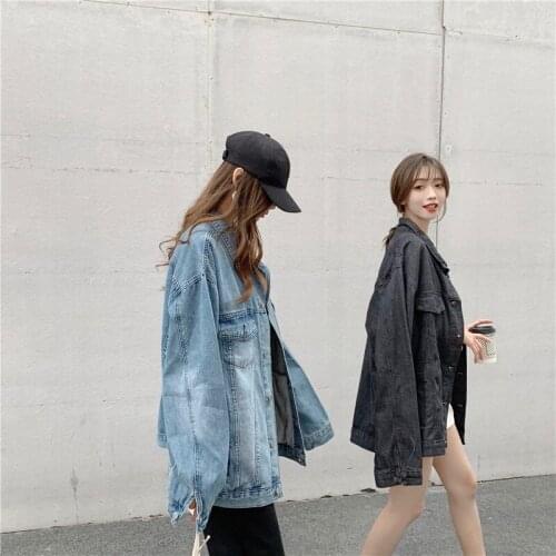 Jacket Tops Outerwear Female Women Spring and Autumn Fashion Brand Korea Style Vintage Denim Oversize Casual Loose Blue Black