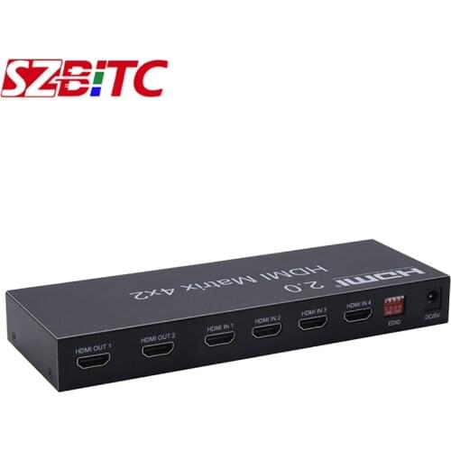SZBITC 4K 4x2 HDMI Matrix HDMI2.0 Switch 4 in 2 out Splitter Matrix EDID Dual 3.5mm jack Audio Extractor by Optical and Stereo