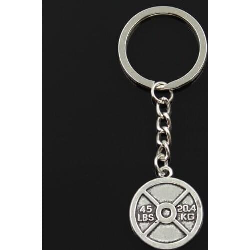 Fashion 30mm Key Ring Metal Key Chain Keychain Jewelry Antique Bronze Silver Color Barbell Disc Weight 45lbs 24x28mm Pendant