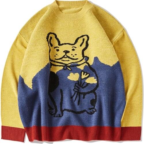 Funny Bulldog Pattern Men Sweater Hip Hop Pullover Harajuku Oversize Streetwear 2020 Autumn New O-neck Man Women Sweaters