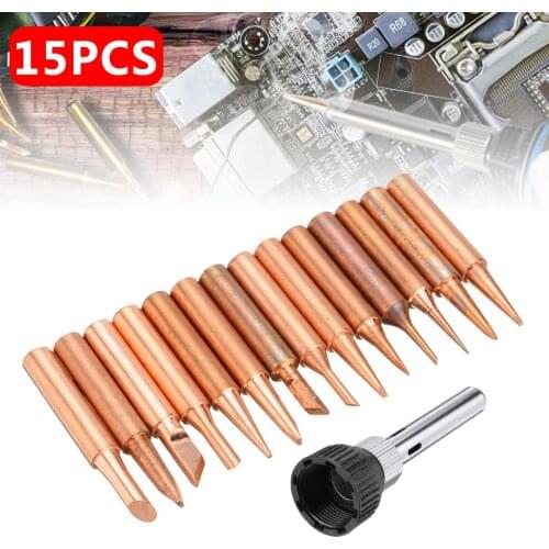 15Pcs Solder Tips Copper Soldering Tips Solder Iron Tip 900M Tip For 936 937 938 969 858 Soldering Station Soldering Tools