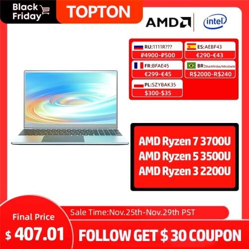 Topton New Notebook AMD Ryzen 5 3500U 7 2700U Processor Laptops Max 36GB DDR4 2TB NVMe SSD 15.6” Full IPS Display Lightweight Pc