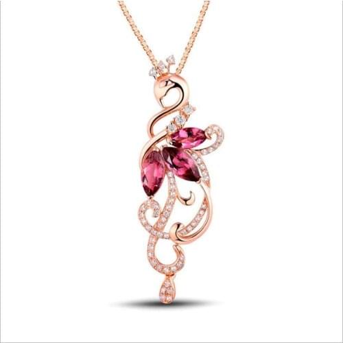 Everoyal New Fashion Lady Silver 925 Necklace For Women Accessories Charm Crystal Color Peacock Pendant Necklace Female Jewelry