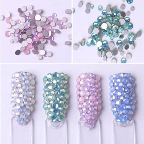 New pattern 450pcs / Pack Mix size pink opal crystal Nail Art rhinestones for 3d charm flat glass Non Hotfix diy nail decoration