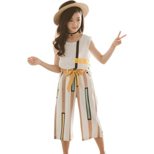 Clothes For Girls Patchwork Suit For Girls Vest + Short Girls Tracksuit Summer Childrens Clothing 6 8 10 12 14